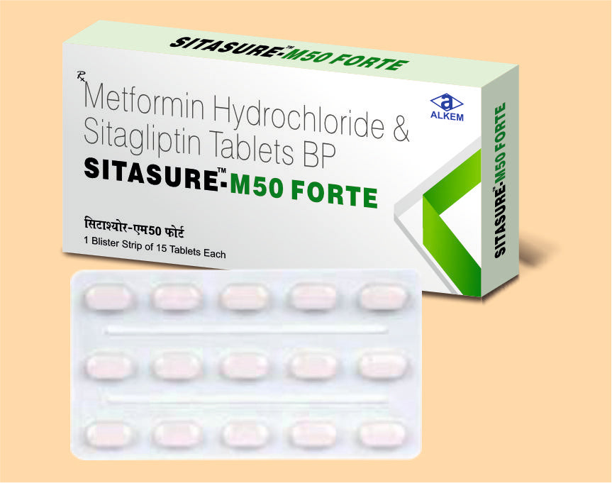 SITASURE M50 FORTE TABLETS (15'S) Sitagliptin 50 mg + Metformin 1000 mg by Alkem1