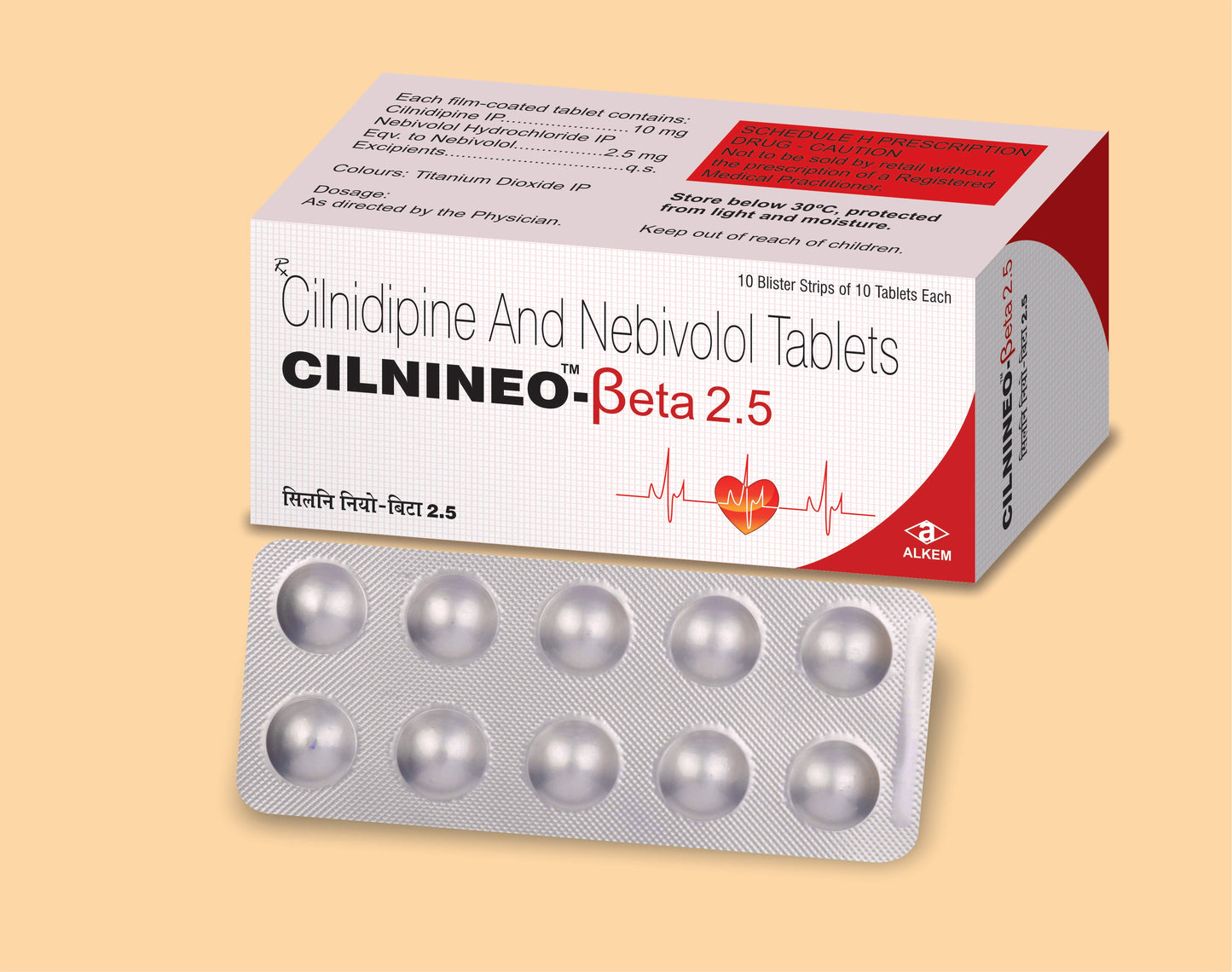 CILNINEO - BETA 2.5 TABLETS (10'S) Cilnidipine 10 mg + Nebivolol 2.5 mg by Alkem1