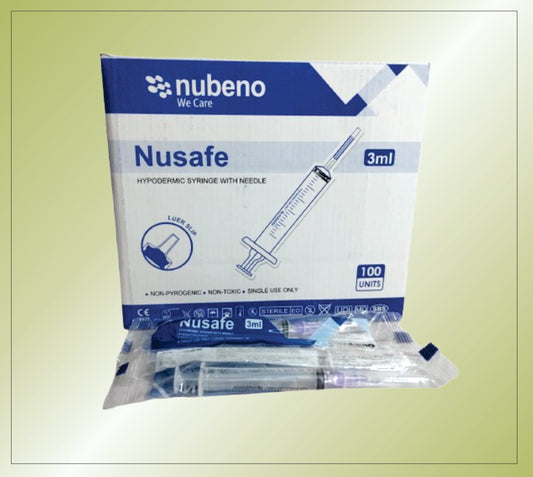 NUSAFE SYRINGE 3 ML   ( RIBBON PACK) 22/23/24 G*1" by Nubeno