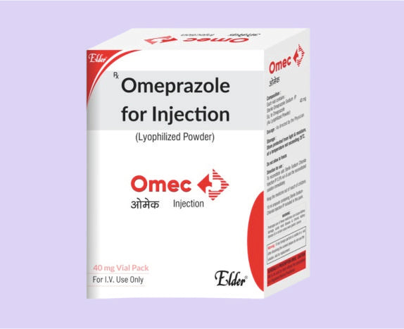 OMEC 40 INJ VIAL (أوميبرازول للحقن (مسحوق مجفف بالتجميد) (1 × 40 مجم + 10 مل ماء معقم للحقن) (نشرة داخلية)) من إنتاج إيلدر