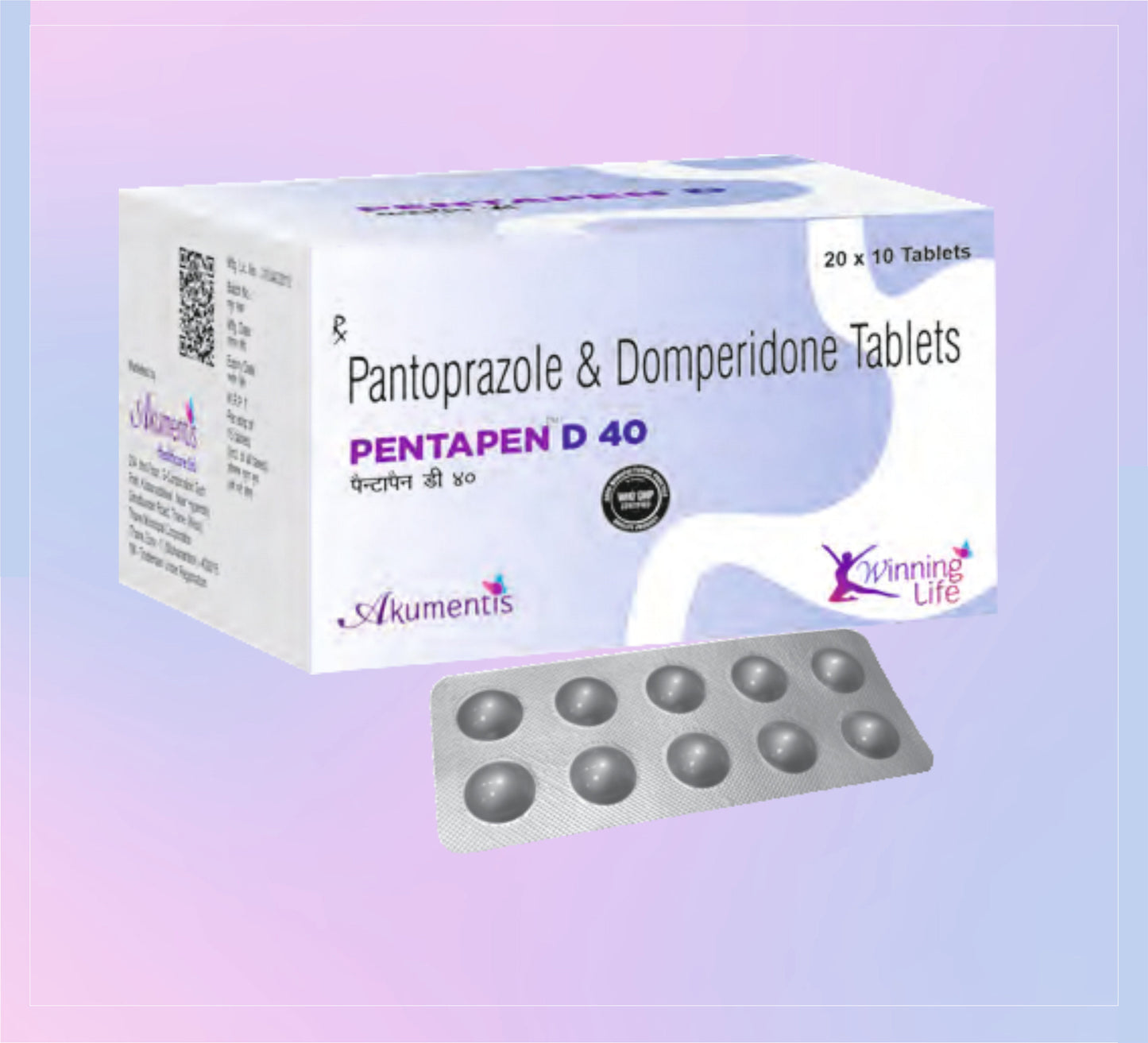 Pentapen-D 40 Tab (Al) 20 x10 Pantoprazole 40 Mg + Domperidone 10 Mg   by Akumentis