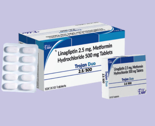 أقراص تروجان ديو (500/2.5 ملجم) 10 أقراص (ليناجلبتين - 2.5 ملجم وميتفورمين هيدروكلوريد - 500 ملجم) من إلدر