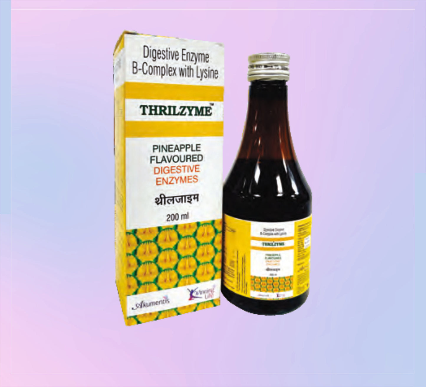 Thrilzyme Syrup 200 Ml 1X200 ML Niacinamide 2.25 Mg + Papain 60 Mg + L-Lysine 15 Mg + Vitamin B1 2.25 Mg + Vitamin B6 0.75 Mg   by Akumentis