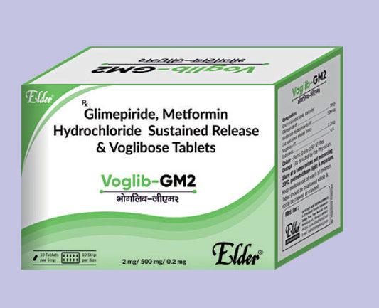 VOGLIB GM2  TABS (500/2/0.2MG) 10'S ( Glimepiride 2mg,Metformin 500 (SR),Voglibose 0.2mg ) by Elder