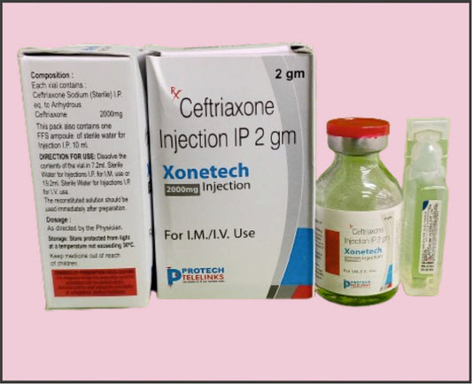 XONETECH 2000 قارورة + ماء للحقن (سيفترياكسون (2000 ملغ)) من بروتك