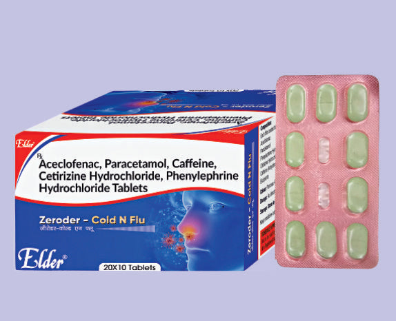 ZERODER SOĞUK ALGINLIĞI VE GRİP HAPLARI 10'LU (Aseklonaf 100mg, Parasetamol 325mg, Fenilefrin 5mg, Setirizin 10mg, Kafein 25mg) Elder marka