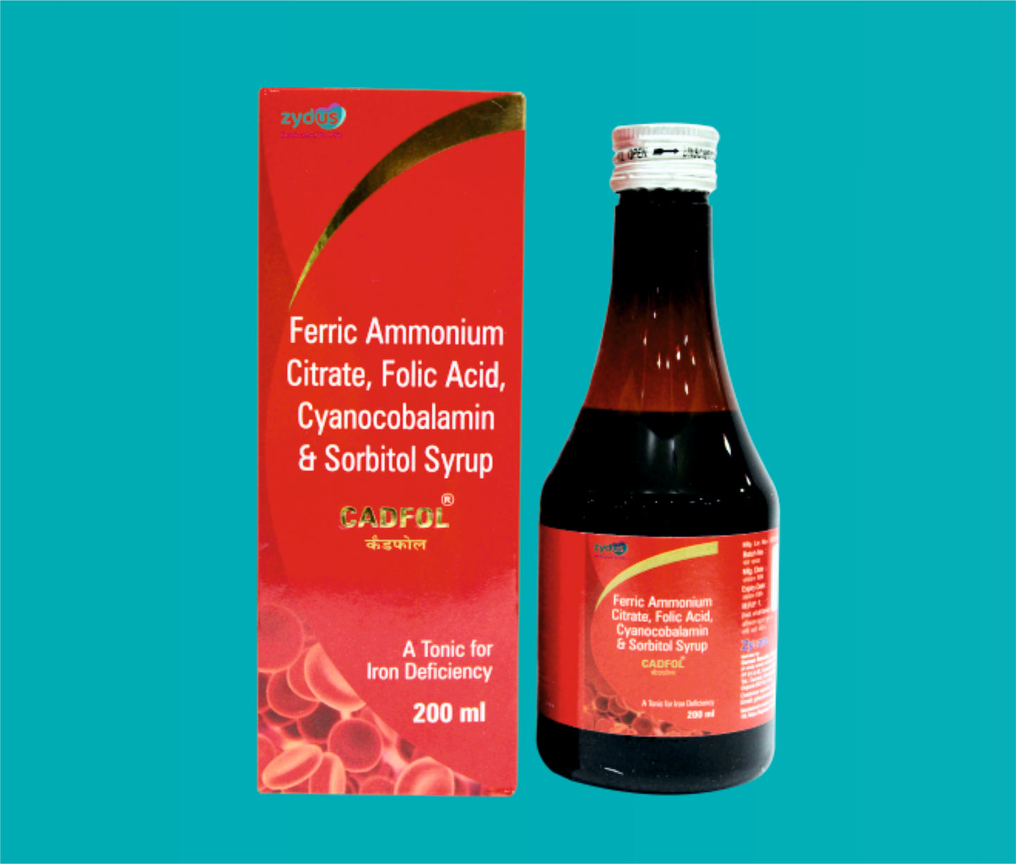 Cadfol Syp. (200 ml. ) Iron 110 mg + Folic Acid 1.5 mg + Vitamin B12 15 mcg by Zydus