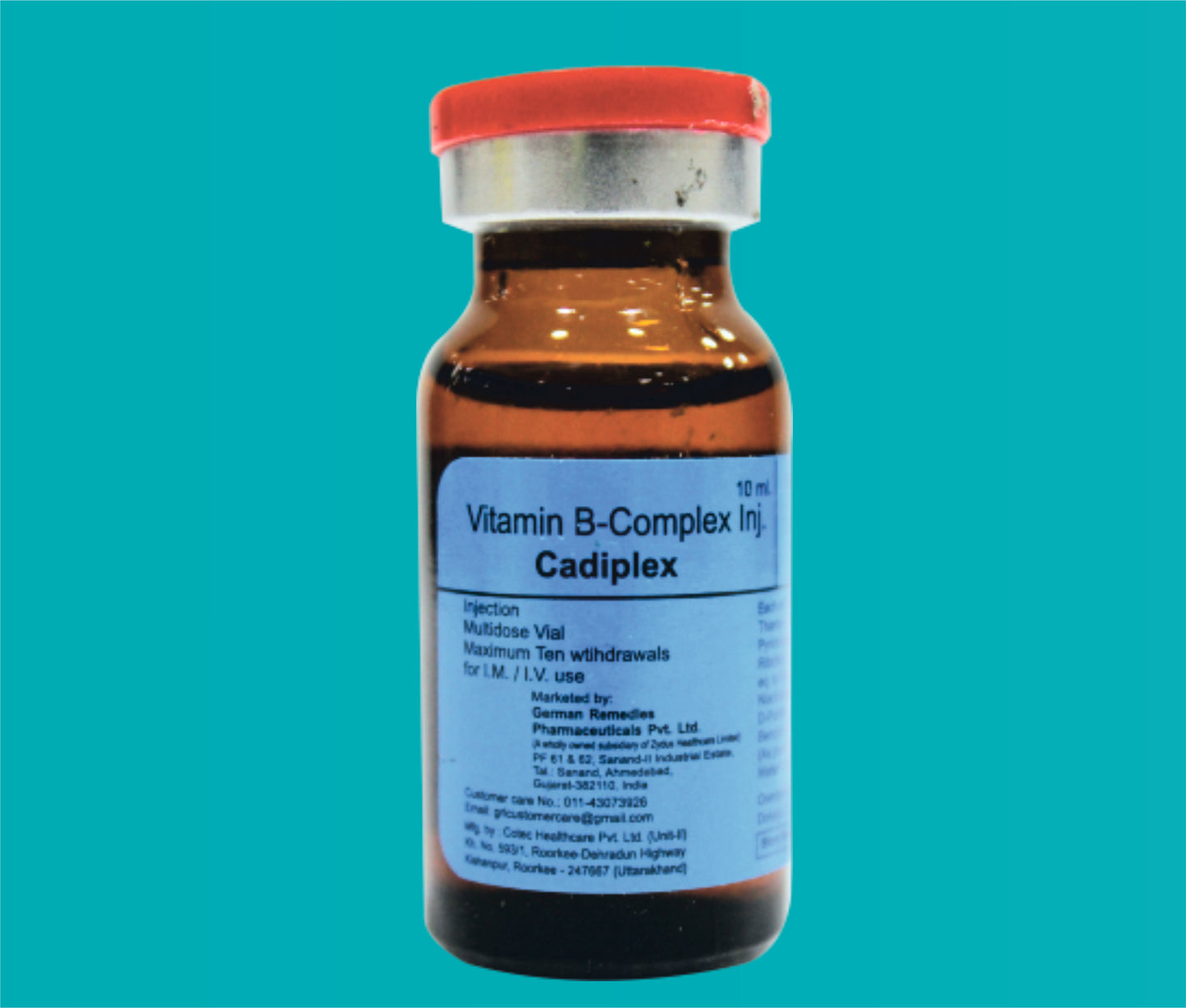 Cadiplex Injection  (10 ml. Vial with Flip-off ) Thiamine 10 mg + Pyridoxine 2 mg + Riboflavin 2 mg + Niacinamide 100 mg + D-Panthenol 5 mg by Zydus