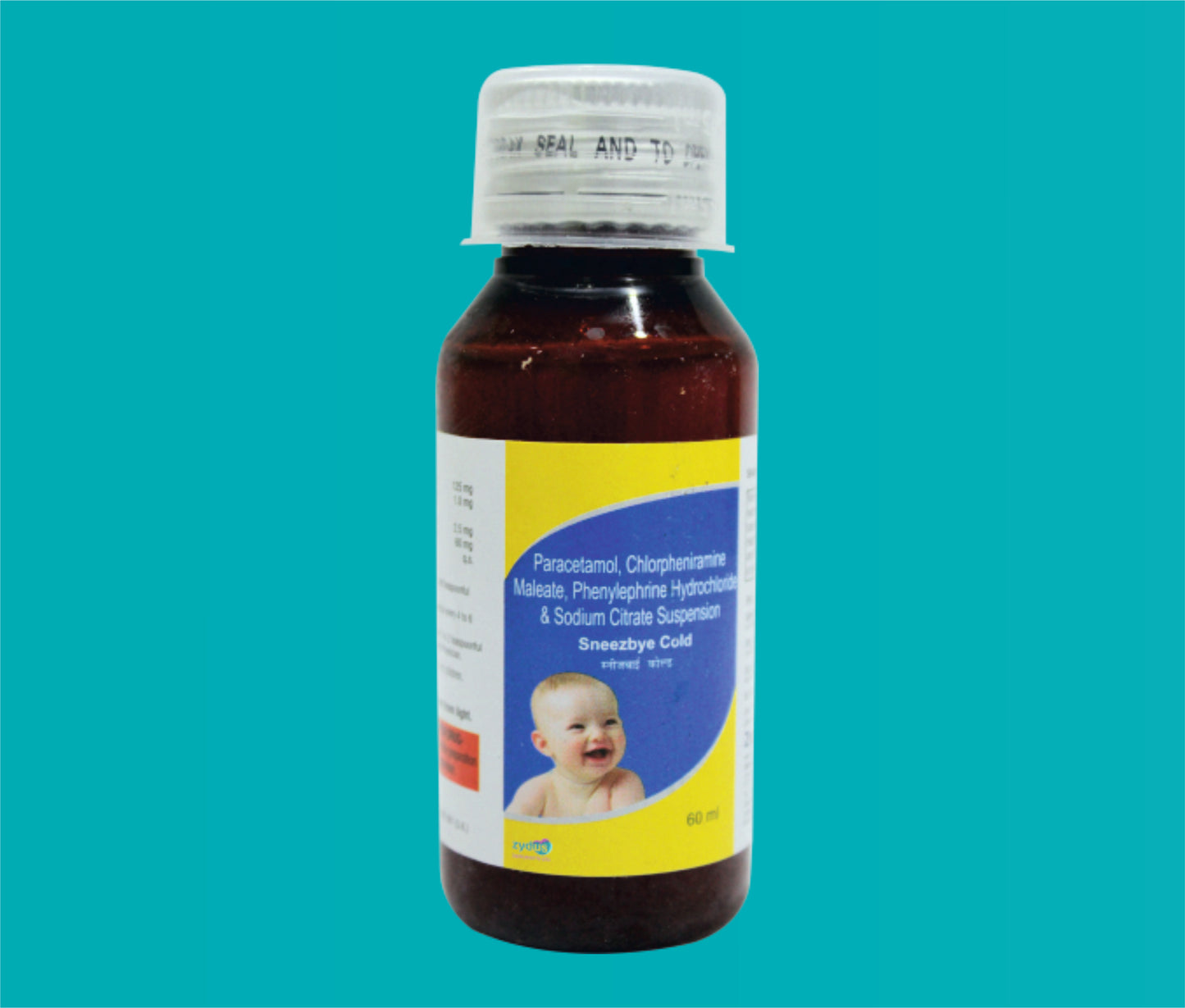 Sneezbye cold  Susp. (60 ml.) Paracetamol 125 mg + Chlorpheniramine 1 mg + Phenylephrine 2.5 mg + Sodium Citrate 60 mg by Zydus