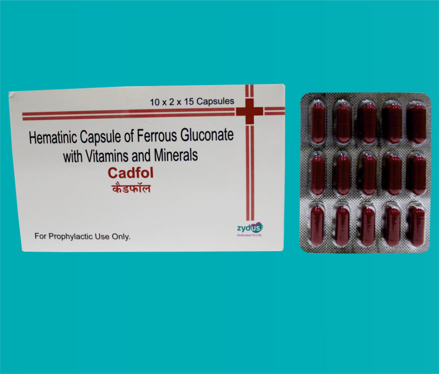 Cadfol  Cap (20 X 15) Iron 259 mg + Vitamin B12 1 mcg + Folic Acid 0.3 mg + Calcium 100 mg + Zinc 33 mg by Zydus