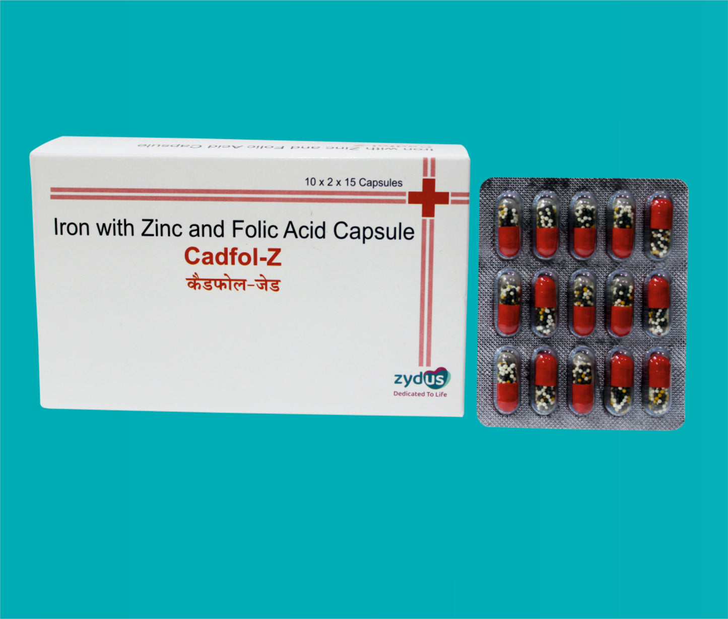 Cadfol Z Cap (20 x 15) Iron 50 mg + Zinc 61.8 mg + Folic Acid 0.5 mg by Zydus