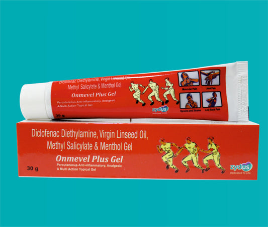 Onmevel Plus  Gel  30gm Diclofenac Sodium 1% W/W + Linseed Oil 3% W/W + Methyl Salicylate 10% W/W + Menthol 0.5% W/W by zydus