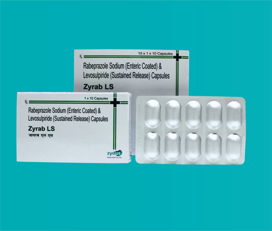 Zyrab-LS Capsules
(Alu- Alu Pack)  10x1x10 Rabeprazole Sodium 20 Mg + Levosulpiride 75 Mg by zydus
