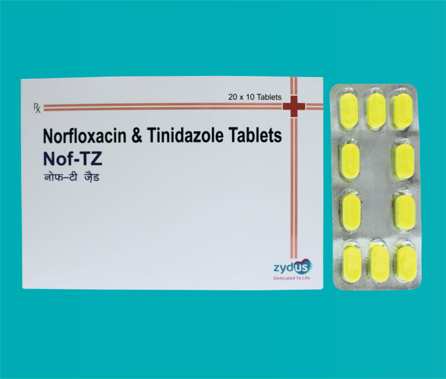 NOF-TZ TAB (10*2*10) Norfloxacin 400 mg + Tinidazole 600 mg by Zydus