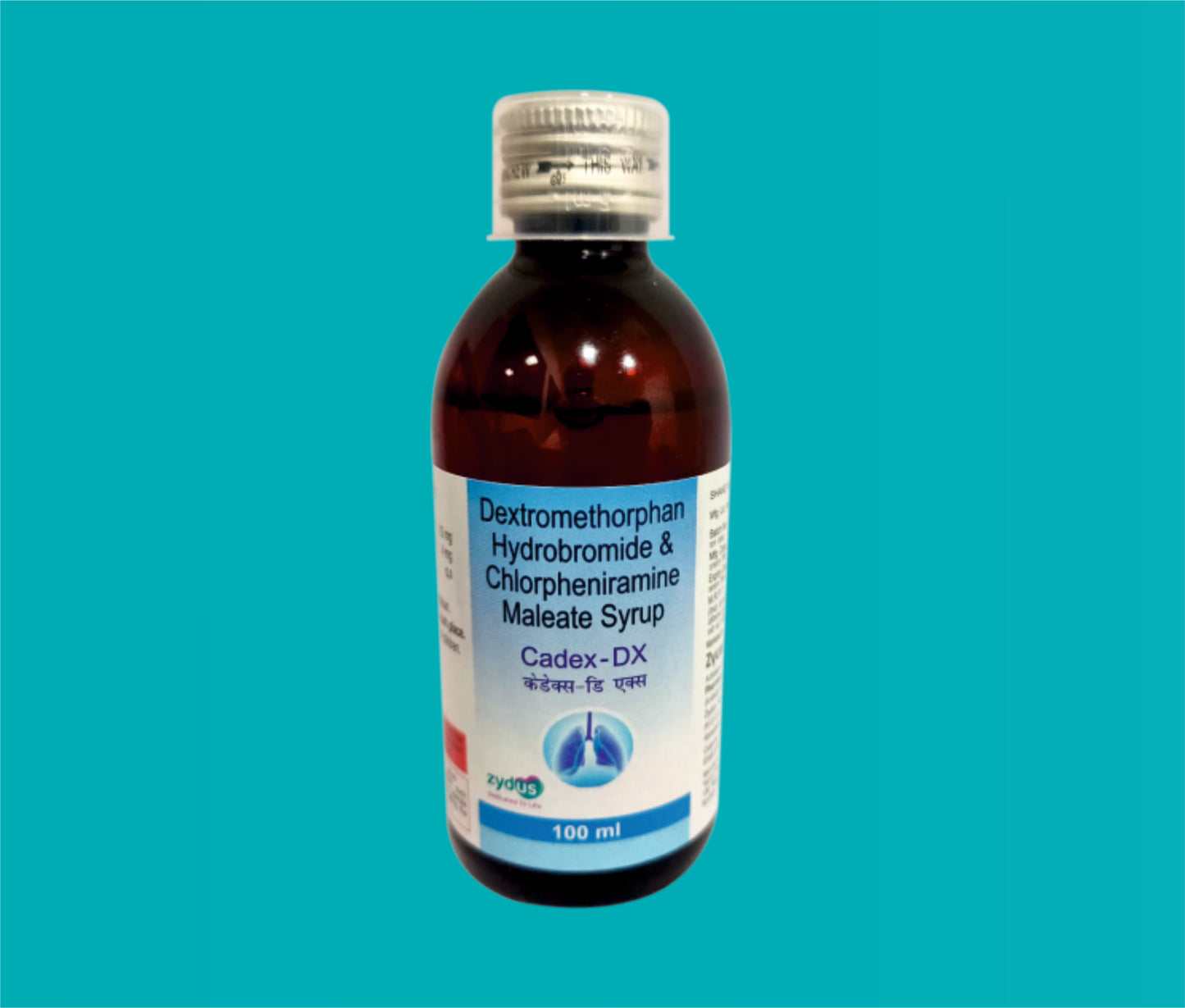 Cadex- DX Cough Syp with Measuring Cap (100 ml. Pet Bottle ) Dextromethorphan 10 mg + Chlorpheniramine 4 mg by Zydus
