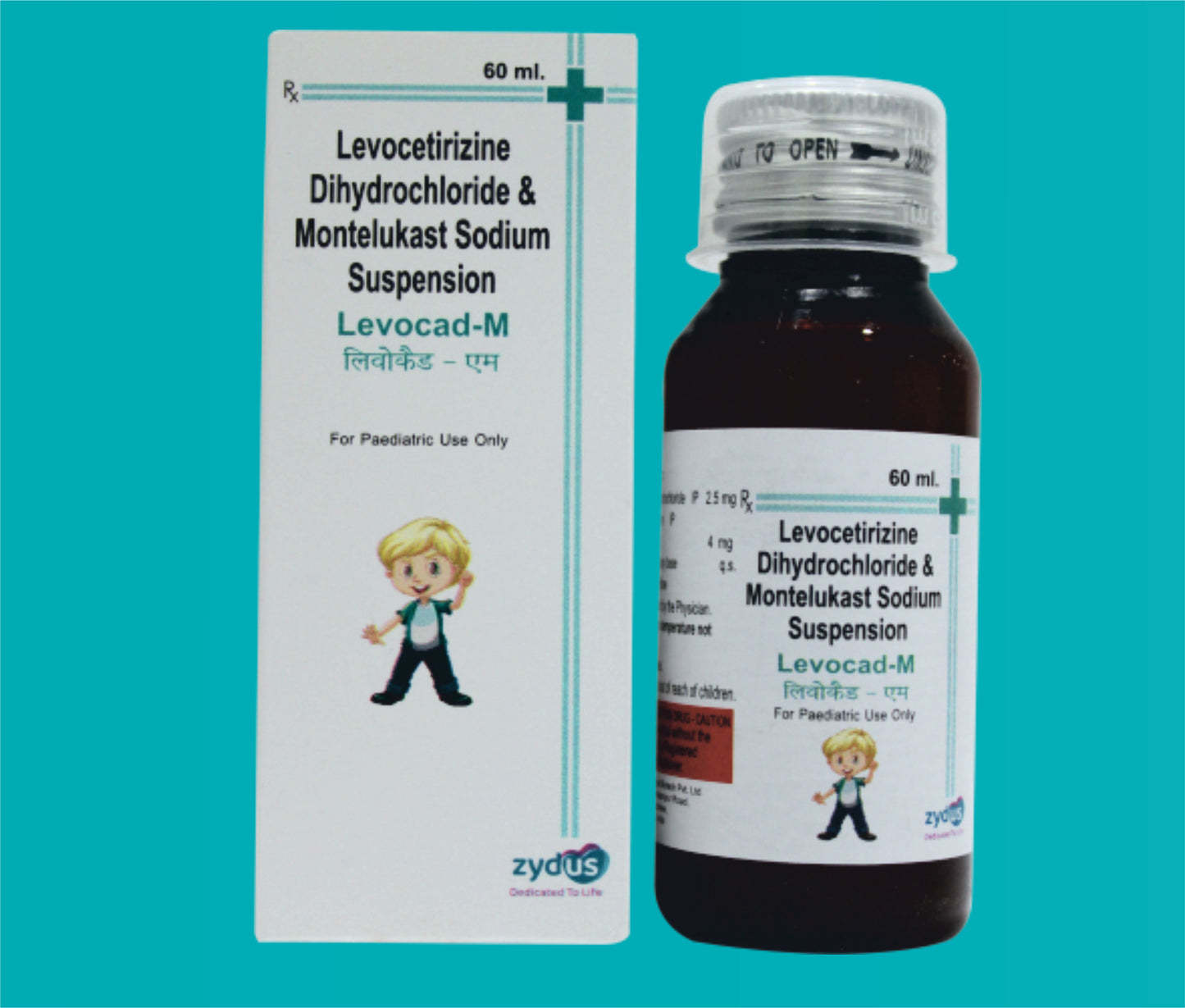 Levocad-M Syp with Monocarton and Measuring Cap (60 ml. ) Montelukast 4 mg + Levocetirizine 2.5 mg by Zydus