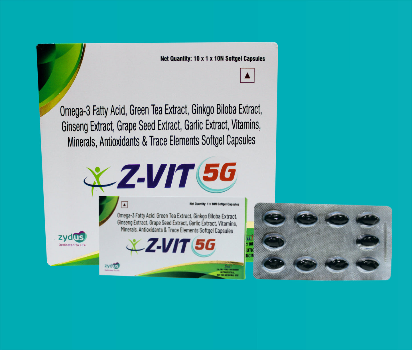 Z- Vit 5 G Capsule (10 x 1 x 10 ) Omega 3 Fatty Acid, Green Tea Extract,
 Gingko Biloba Extract , Ginseng Extract , Grape Seed Extract, Garlic Extract, Vitamins, Minerals, Antioxidants etc. by Zydus