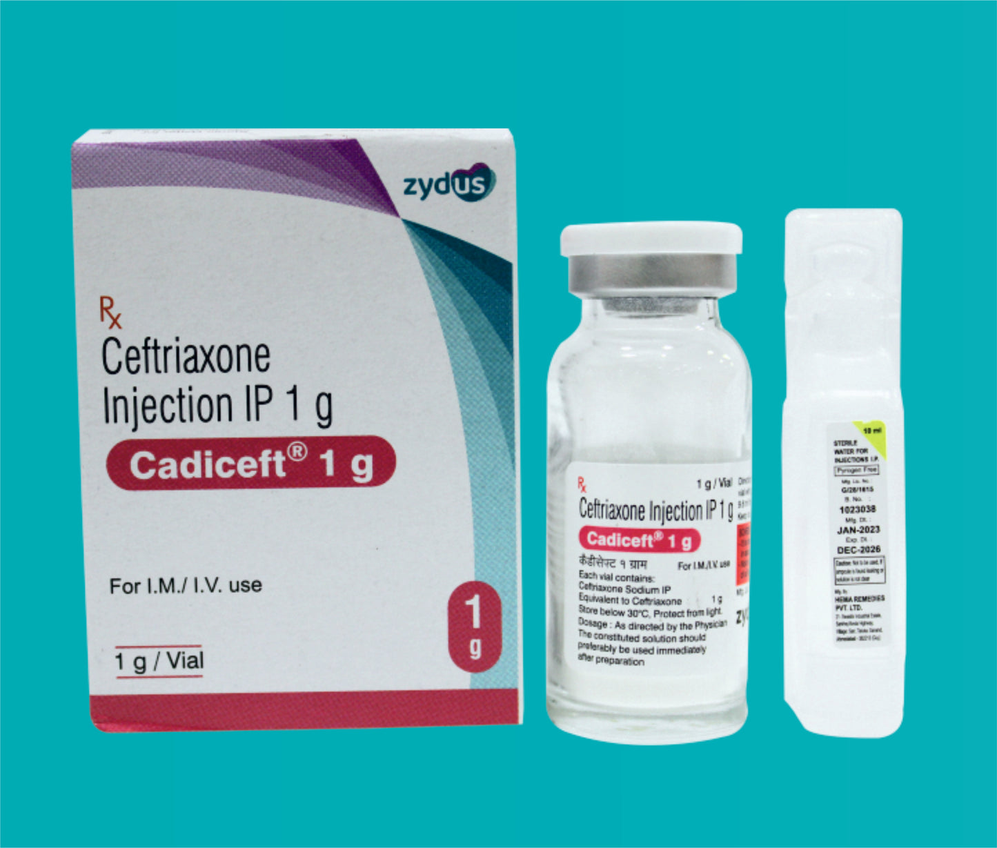 CADICEFT 1G
 INJECTION 1X1VIAL SL DOM (1X1 VIAL) Ceftriaxone 1000 mg by Zydus