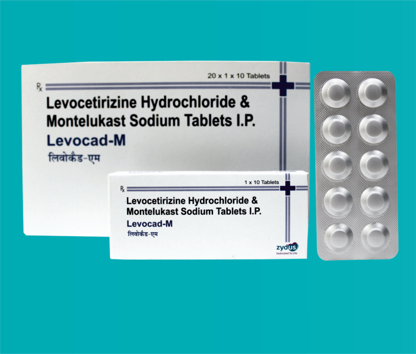Levocad -M Tabs
(Alu-Alu Pack with Monocarton)  (20 x 1 x 10 ) Levocetirizine 5 mg + Montelukast 10 mg by Zydus