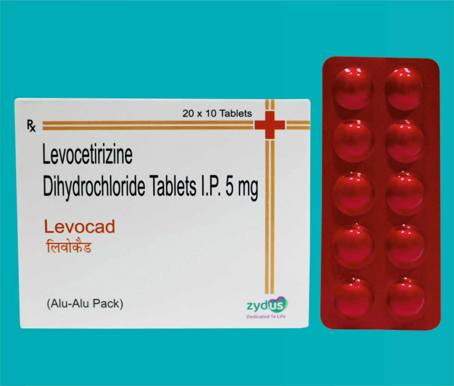 Levocad Tab
 (Alu-Alu Red Colour) (20 x 10 ) Levocetirizine 5 mg by Zydus
