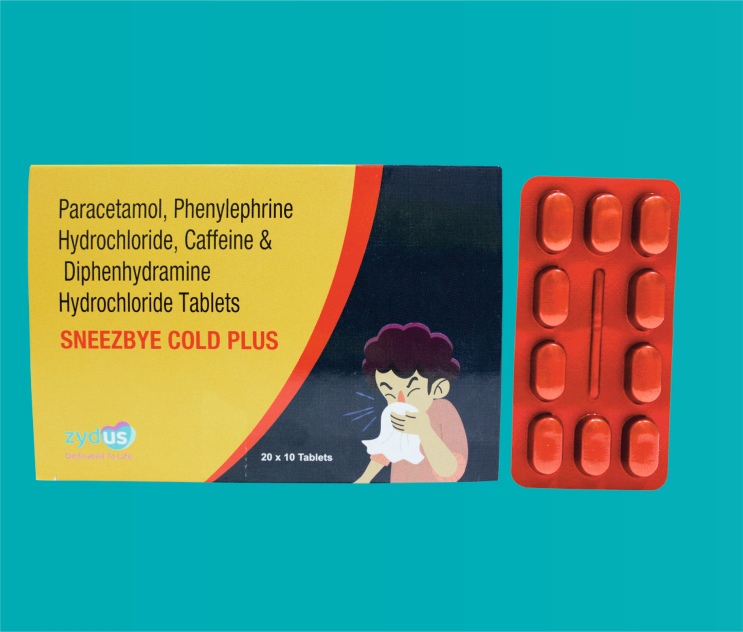 Sneezbye Cold Plus Tablet (20 x 10 ) Paracetamol 500 mg + Phenylephrine 5 mg + Caffeine 30 mg + Diphenhydramine 25 mg by Zydus